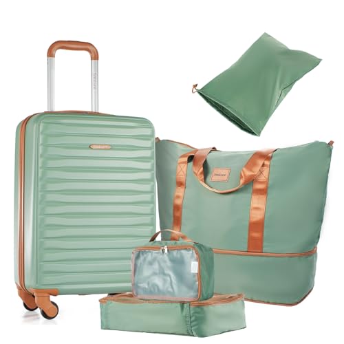 Image of 3 Piece ABS+PC Luggage Set, Carry On with Spinner & Duffle | 20 inch Carry-On + Waterproof Underseat Duffel + Toiletry Bag. 360 Spinner Wheels,Fits Overhead Bins,For Business & Travel