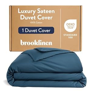 Brooklinen Luxury Sateen Duvet Cover – 100% Cotton, Full/Queen Size in Abyss Blue with Extra-Long Corner Ties and Button Closure – Best Full/Queen Duvet Covers