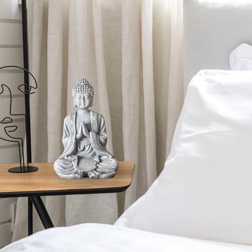 Buddha Statue Meditation 2 - Zen und Feng Shui Deko Statue - Bringt eine beruhigende und entspannende Atmosphäre in Ihr Zuhause - Glücksbringer Statue Farbe Grau - Höhe: 12cm - Zen’Light