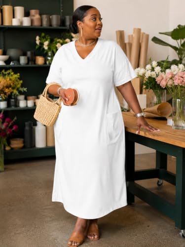 Image of PinkPatty Women's Oversize V Neck Short Sleeve Maxi Dress with Pockets
