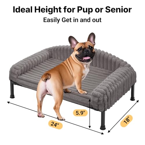Veehoo Hundeliege Hundesofa für Kleine Hunde, Flauschige Erhöhtes Hundebett mit Abnehmbarem Polster und Orthopädische Matratze, Hunde Sofa Katzensofa mit rutschfeste Füße, Grau 60x45x10cm