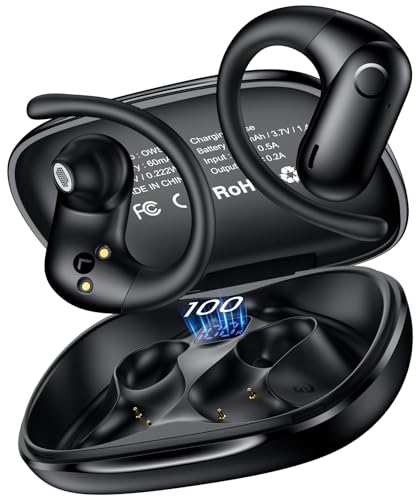 kurdene Open-Ear Headphones, Digital Display Wireless Earbuds Ear Hooks