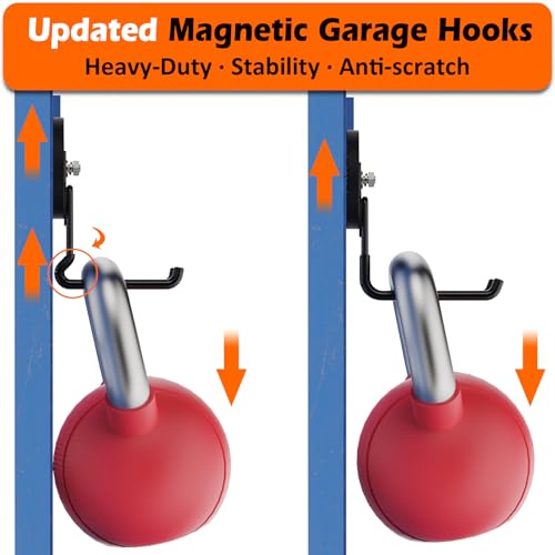 Image of MUTUACTOR Upgraded Magnetic Hooks Heavy Duty,40lbs Anti-Scratch Garage Large Magnet Hooks,2-Pack Super Strong Magnetic Garage Hooks for Organizing Impact Drivers Trailer Cord Garden Tool Box