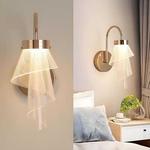 Image of FILLISKA Luxurious Acrylic Crystal Wall Lamp with Adjustable Colour Changing Function, Elegant Finish (Acrylic FrenchGold-B31)(1 Year Warranty)