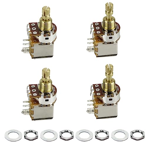 FLEOR 4PCS A500K+B500K Push Push Bounce Switch Potentiometer Short Split Copper Shaft for Electric Guitar Bass Volume/Tone Controls(Set of 2A2B)