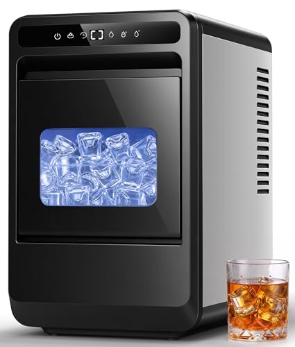 Oylus Clear Ice Cube Maker - 8 Crystal 1.2' Large Jelly Ice in 20Mins, 24H Timer, Full Bin &Water Shortage Alert, Self-Cleaning, with 10 Adjustable Ice Sizes for Home Whiskey, Cocktails, and Bourbon
