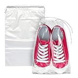 APQ Clear Drawstring Bags 10' x 14', Pack of 50 Travel Shoe Bags for Packing, 2 mil Drawstring Gift Bags, Waterproof Travel Shoe Bag, Shoe Bags for Storage with Double Cotton Drawstrings