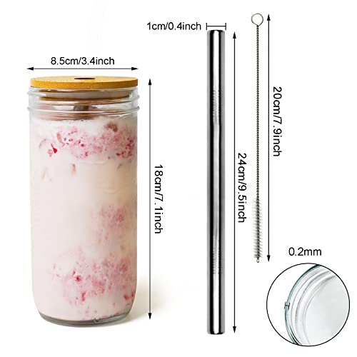 Fenspeed 2Pcs Mason Jars With Lids And Straws Glass Cups Wide Mouth Mason Jar Drinking Glasses Set 24Oz Iced Coffee Glasses Tumbler Cup For Boba Smoothie Juice #TOP1