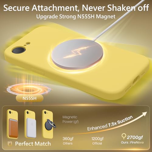 Image of FireNova Magnetic for iPhone 17e Case /iPhone 16e Case, Compatible with MagSafe, [Silicone Camera Protection] Microfiber Lining Phone Case, 6.1 inch, Yellow