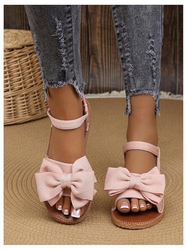 Image of GORGLITTER Women's Bow Flat Sandals 2026 Dressy Cute Ankle Strap Slides | Summer Shoes for Women 2026, Slip On Open Toe Flats, Slingback Slides, Vacation Dress Sandals