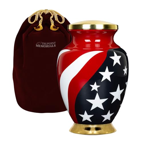 Image of Trupoint Memorials Cremation Urns for Human Ashes, Military and Patriotic Decorative Burial Urn for Veteran Adult Men and Women, Large Red