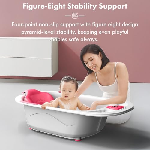 Image of StarAndDaisy Baby Bath tub for 0 to 5 Years with Temperature Sensor /Bath Tub for Kids with Anti-Slip Legs /Bathtub for Baby with Baby Bather Without Wheel(White-Pink)