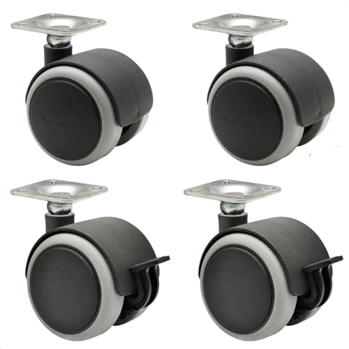 WAGNER Möbelrollen/Doppelrollen 4tlg. Set - SOFT - Durchmesser Ø 50 mm, Softlauffläche, Anschraubplatte 42 x 42 cm, 2 mit Feststeller, Tragkraft 50 kg/Rolle - 02172888