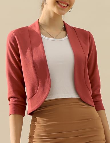 Image of DOUBLJU Bolero Open Front Cardigan Crop Jackets 3 /4 Sleeve Basic Cropped Blazers Business Casual for Womens with Plus Size