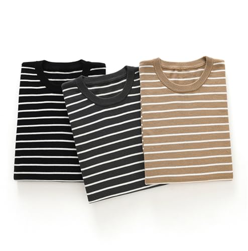 DAIMIDY Mens Short Sleeve Sweater Striped Casual Crewneck Knitwear Tops2