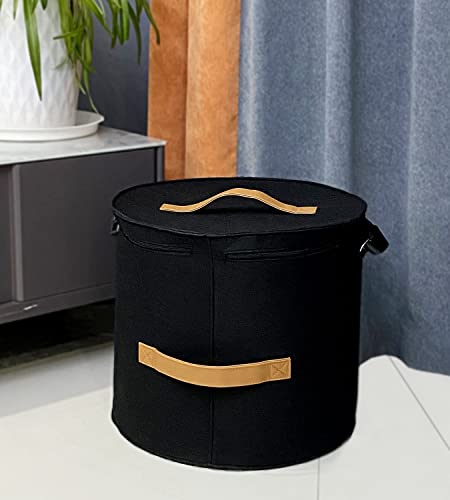 Large Cowboy Hat Box For Women & Men Storage With Dustproof Lids, 17" D*15" H Black Fedora Hat Boxes Storage For Travel, Collapsible Felt Hat Storage Organizer With 1 Wood Hook, Stuffed Toy Storage #TOP5