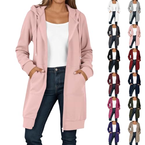 Sudadera larga con capucha para mujer con cremallera, chaqueta de manga larga, suéter de invierno, sudaderas, ropa de calle, cárdigan de punto, bolsillos, chaqueta de entretiempo, abrigo de gran