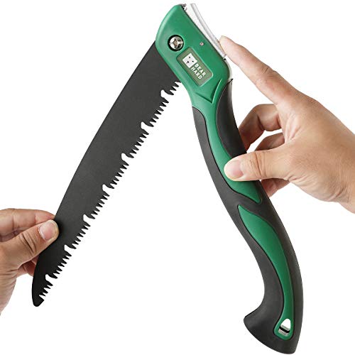 Bearhard Folding Saw, Pruning Wood Hand Saw, 10 Inch SK-5 Carbon Steel Blade with Triple Cut Teeth & Teflon Coating, w/Secure Lock Comfort Non-slip Grip for Camping, Pruning, Wood Working