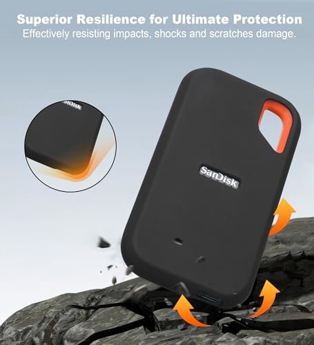 Image of Lacdo Protective Silicon Cover Case for San Disk Extreme Portable External SSD 500GB 1TB 2TB 4TB 8TB USB-C Solid State Drive Silicon Skin Sleeve Shockproof Travel Pouch Storage Bag, Black