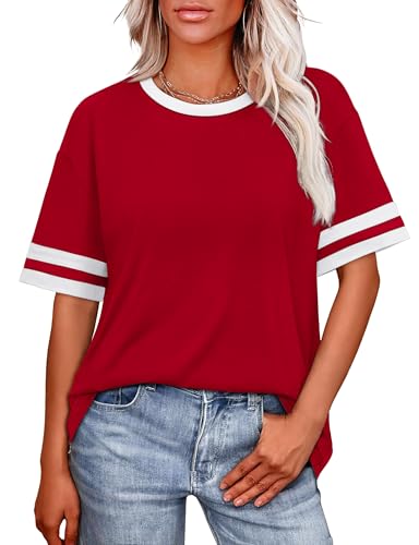 WIHOLL Womens T Shirts Loose Fit Short Sleeve Tees Crew Neck Color Block Summer Tops 2025 Fashion2