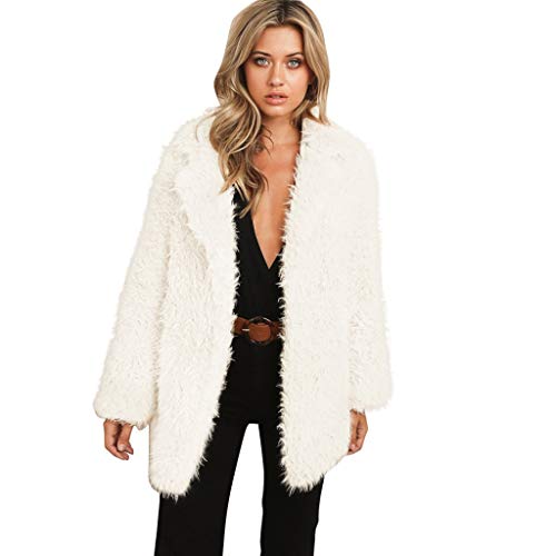 MoonHome Faux Shearling Jacket for Women?Casual Lapel Fleece Fuzzy Jacket Shaggy Oversized Jacket Fashion Cardigan Coat White