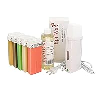 EpilWax Royal Epilationsset Komplett mit: Professionellem Wachswärmer 5 Roll-On Wachs 100 ml panaschiert, 100 Epilierstreifen, 1 Flasche mit 250 ml Öl nach der Epilation - (Royal Serie panaschiert 5)