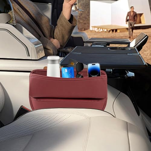 Image of Automaze Car Seat Gap Filler Organizer, Premium Leather Seat Gap Filler for Car Truck SUV, Universal Seat Gap Storage Box, Adjustable Car Seat Storage Box for Phones, Glasses, Wallets, Keys (Dark Red)