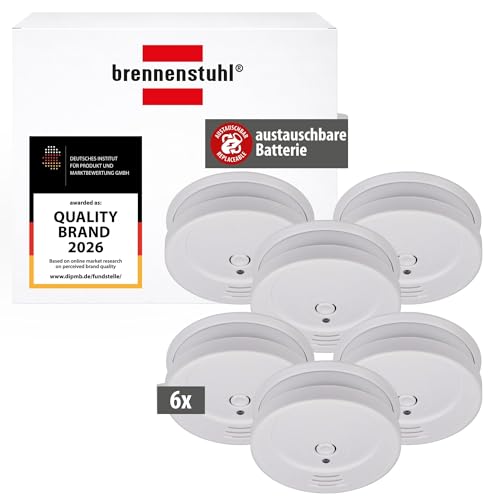 Brennenstuhl Rauchmelder Set, 6X RM C 9010 mit austauschbarer Batterie (geprüft nach EN 14604, durchdringendes Alarmsignal) weiß