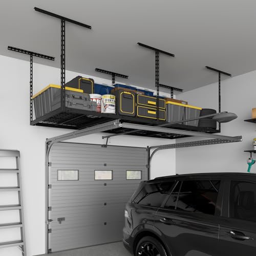 3X8FT-Overhead-Garage-Storage-Rack-750LBS-Capacity-26-40-Height-Adjust-No-Sagging-More-Load-bearing-Rust-Resistant-Ceiling-Mount-Heavy-Steel-Garage-Ceiling-Storage-Racks-Black