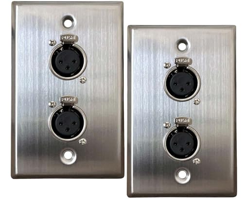 DIYTECH XLR Wall Plate - Dual 3-pin XLR Female, Stainless Steel (Dual Port)