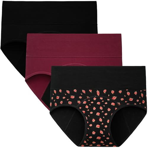 Listado de Tiendas de Ropa Interior para Dama para comprar hoy. 43 INNERSY Ropa Interior de Período Menstrual para Mujer Cintura Alta Algodón 3 Piezas(Estampado de Rosas,Grande)