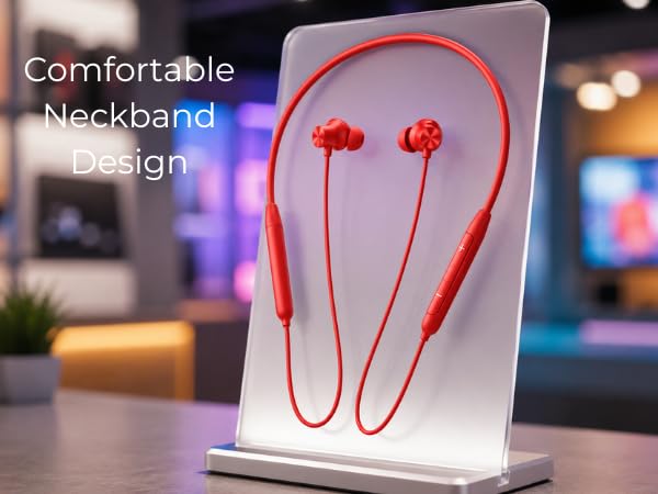 Image of Lynacz Original Bluetooth Neckband Compatible with Lenovo Z3, Nord, 13, 12 ETC Neckband Fast Charging Support, Deep Bass Audio, 45dB ANC, Dual Pair Mode & 28H Playback (Orange)