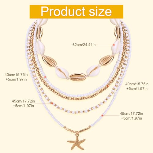 5pcs Summer Beach Necklace, Boho Shell Seashell Starfish Beaded Surfer Necklaces Set for Women Holiday Vacation Party Ocean Friendship Jewelry Gift2