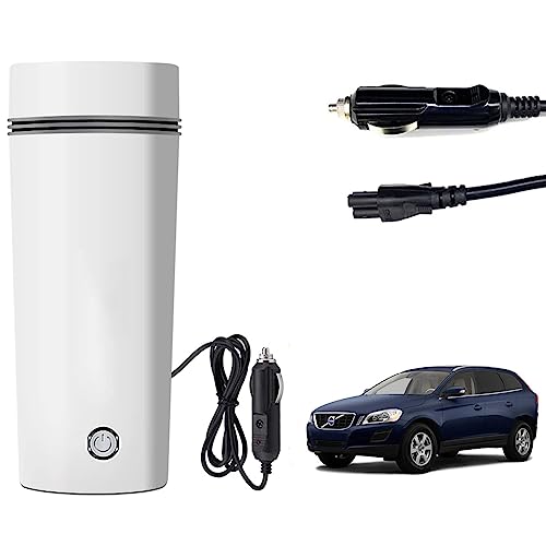 Image of Oshotto 12V Portable Electric Water Bottle for Hot Water Tea Coffee Kettle Mug Multipurpose Food Grade Fast Boil Auto Shut-off For Travel Camping, Road Trip Compatible with Volvo XC60 (350ml) - White