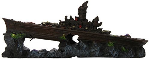 Image of Penn-Plax Deco-Replicas Sunken Battleship Aquarium Decoration - Safe for Freshwater and Saltwater Fish Tanks - Small