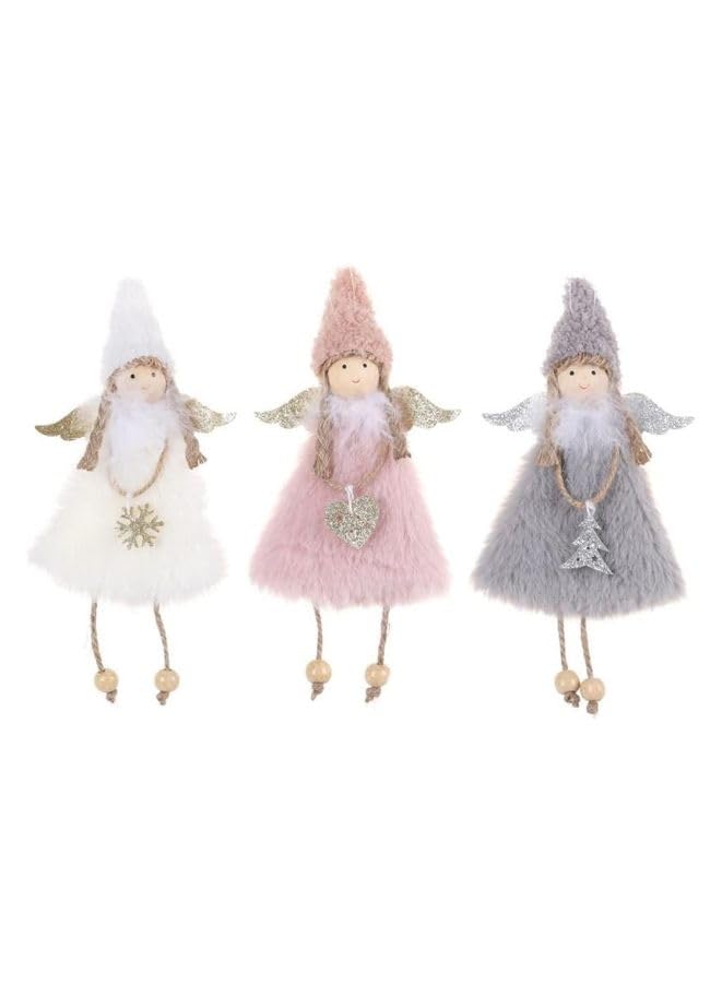 Set of 3 Christmas Angel Doll Pendants – 20 cm Hanging Plush Ornaments for Christmas Tree & New Year Decorations | Festive Holiday Angel Décor for Home, Office & Parties (Design 2)
