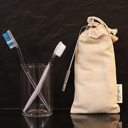 Healthandyoga(Tm) Steloswipe Tongue Cleaner Scraper - Hygienic Seal-Pack - Surgical Grade Stainless Steel, Non-Synthetic Grip - Sterilizable Tongue Brush Cleaner (1 Pack With Storage Bag) #TOP7