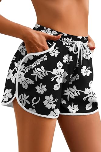 Women's Drawstring Board Shorts Floral Beach Swimming Shorts Summer Sports Swim Trunks Swimsuit Bottoms with Pockets
