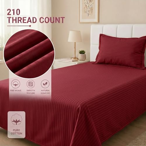 Image of Mafatlal Classic 210 TC 100% Cotton Single Bedsheet | 90 x 60 Inches | Soft & Comfortable Cotton Fabric | Elegant Italian Stripes Design | Breathable, Durable & Lightweight | Maroon