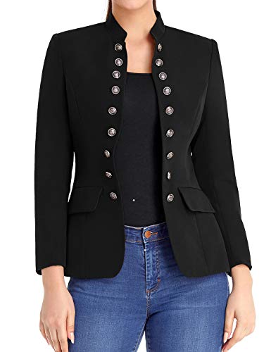 Luvamia Women'S Open Front Long Sleeves Work Blazer Casual Buttons Jacket Suit Black Size Large thumb #1