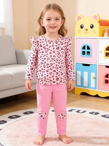 Image of Little Girls 2 Piece Outfits Ruffle Sleeve Unicorn Sweatshirts Top and Leggings Set School Outfits Kids Clothing Set