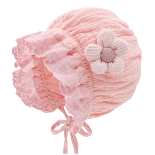 Baby Girls Bonnet Ultra Soft Breathable Lovely Bonnet Cap with 3D Flowers Adjustable Hats 0-12 Months