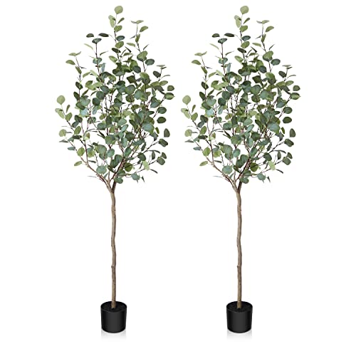 Lomanto Artificial Eucalyptus Tree 5Ft Fake Eucalyptus Plant In Pot Faux Tree For Home Decor Indoor Living Room Office Perfect Housewarming Gift 2Pack #TOP17