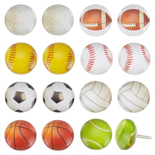PH PandaHall 32 chinchetas decorativas de cristal con forma de bola, para fútbol, béisbol, baloncesto, deporte, para tablero de corcho, tablón de anuncios, fotos, mapas, escuela, oficina, 32 unidades ✅