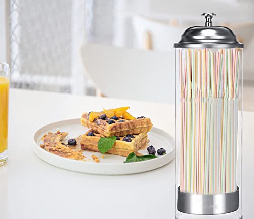 Straw Dispenser For Pencils With Stainless Steel Lid, Clear Acrylic Straw Holder, 100 Striped Plastic Straws #TOP2