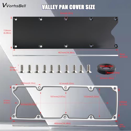Image of LS Gen 3 Valley Pan Plate Billet and Seals Low Profile Compatible with LSX LS1 LM7 LR4 LQ4 LS6 L59 LM33 LQ9 LM4 Dress Up Engine Cover 551629(Black)