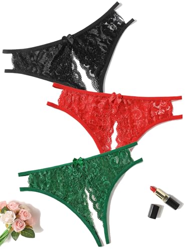 Image of Avidlove Women Lace Panties Sexy Thong Underwear Floral Lace Briefs | Womens sexy panty with Cute Bow Center Low Rise Underwear Mesh Hollow Out G-String 1-4 Pack