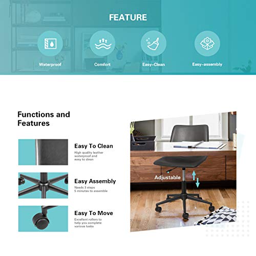 Furmax Mid Back Task Chair Pu Leather Adjustable Swivel Office Chair Bucket Seat Armless Computer Chair Modern Low Back Desk Conference Chair (Gray) #TOP2