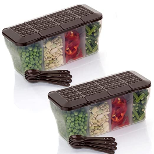 NXTBUY 4 Section conainer for Vegetables,dryfruits,Spices,Grocery,Pickles,and Multipurpose 4 in 1 Box fo Kitchen.-Pack of 2(Brown)