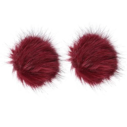 Tofficu Bolas de Pelo Artificial Decorativas para Sombreros y Bolsos, Color Vino Tinto, 8-9 Cm, 2 Unidades Elástico, Accesorio Multifunción para Ropa y Calzado
